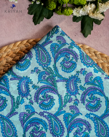 PAISLEY PRINTED SILK WITH BORDER - LIGHT BLUE