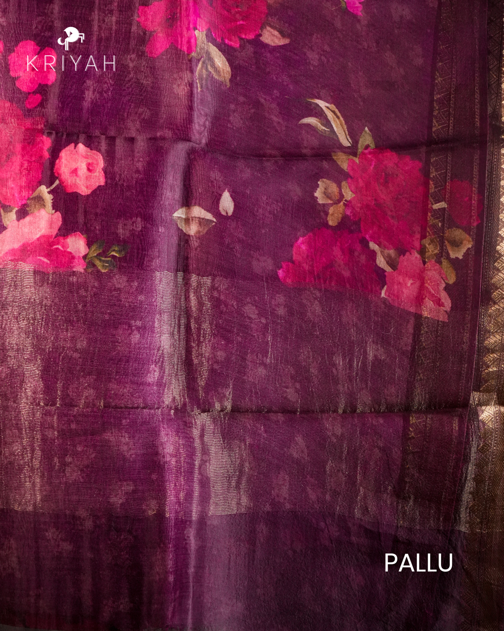 Printed Organza Saree - Burgendy
