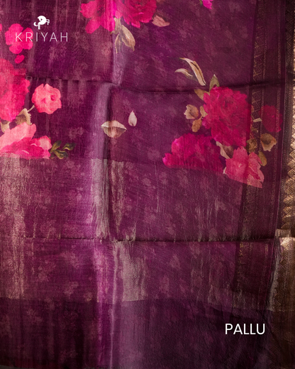 Printed Organza Saree - Burgendy