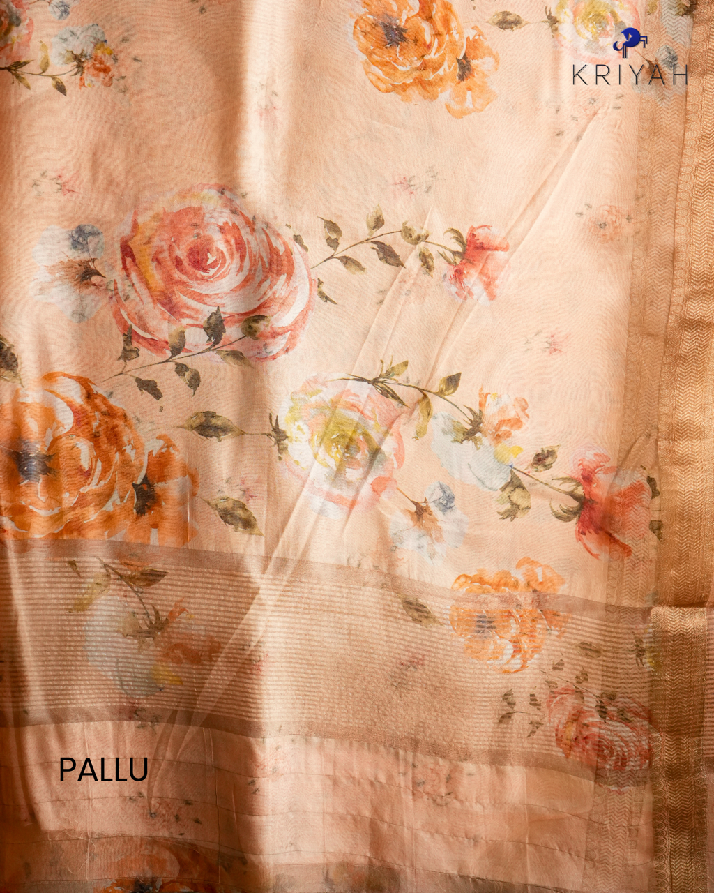 Printed Organza Saree - Peach