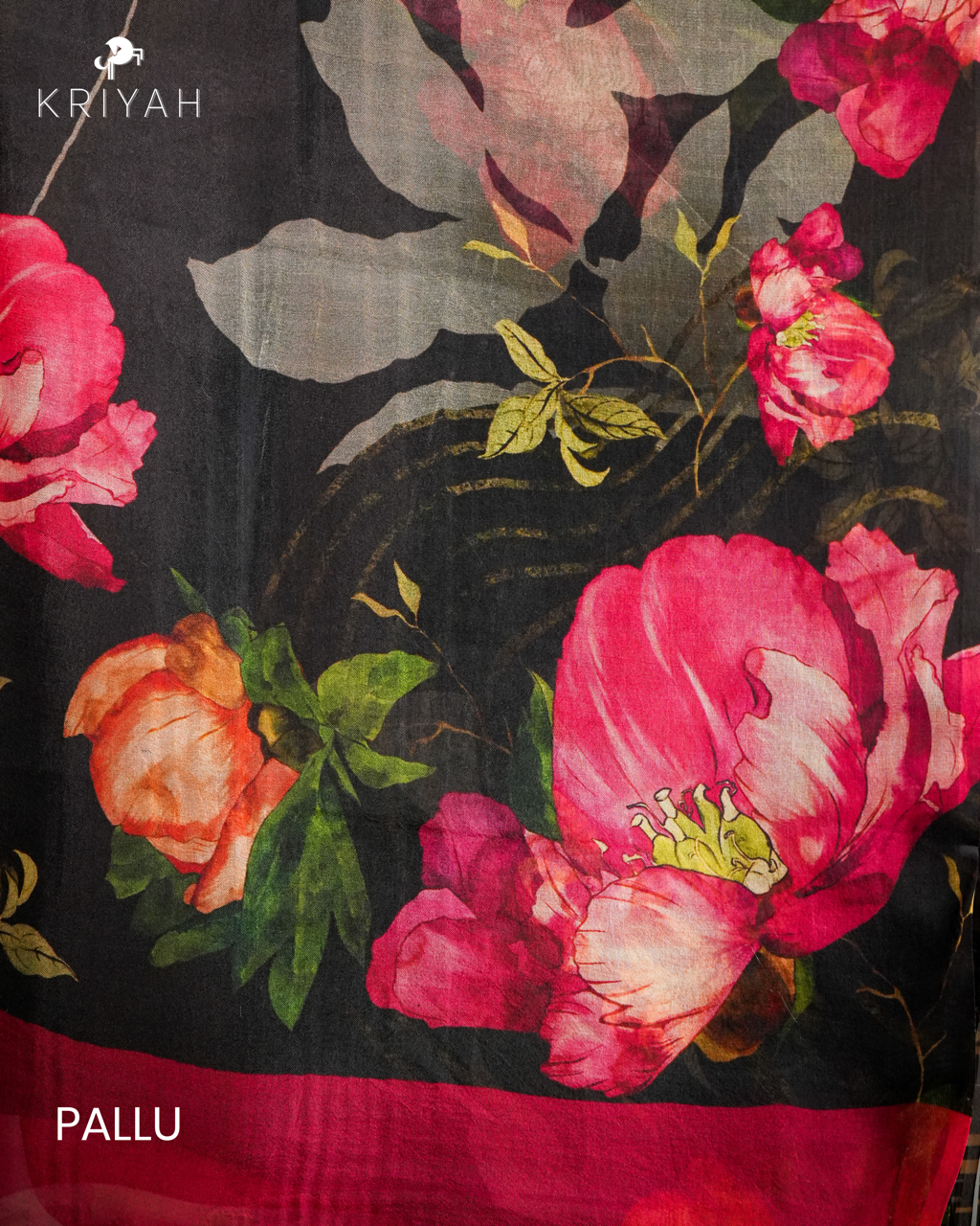 Printed Organza Saree - Black