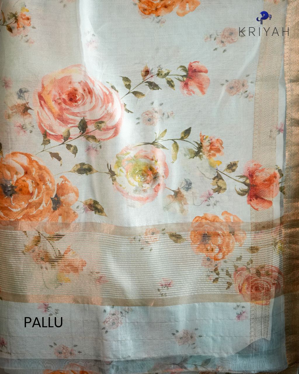 Printed Organza Saree - Light Blue