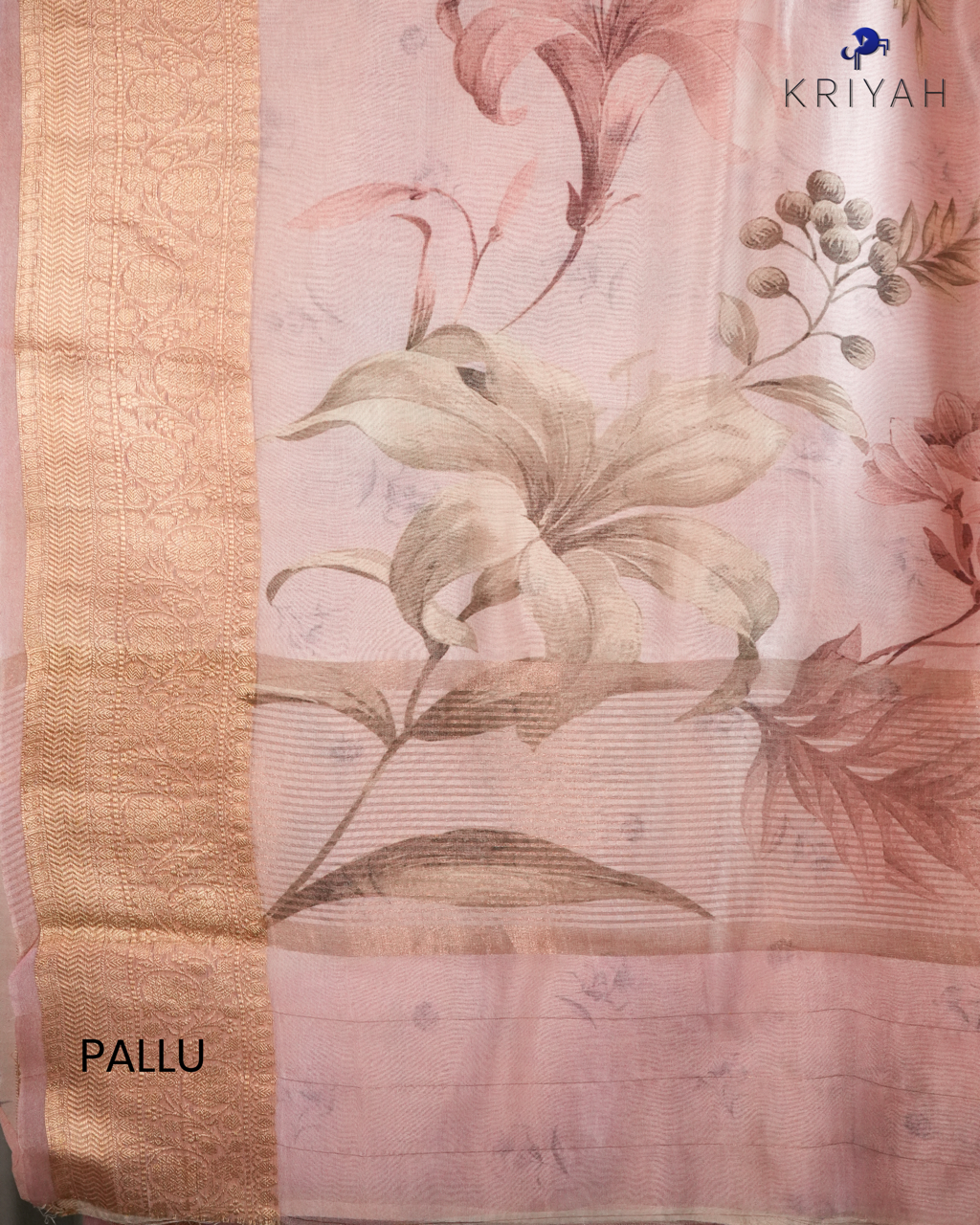 Printed Organza Saree - Light Pink