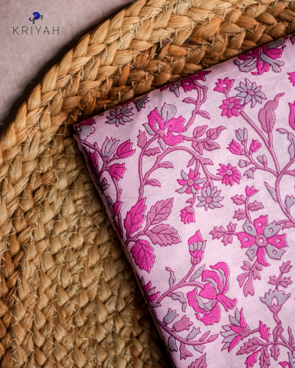 FLORAL PRINTED SILK WITH BORDER - LIGHT PINK