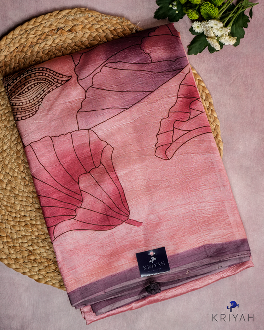 ABSTRACT PRINTED DUPION SILK SAREE - ROSE PINK