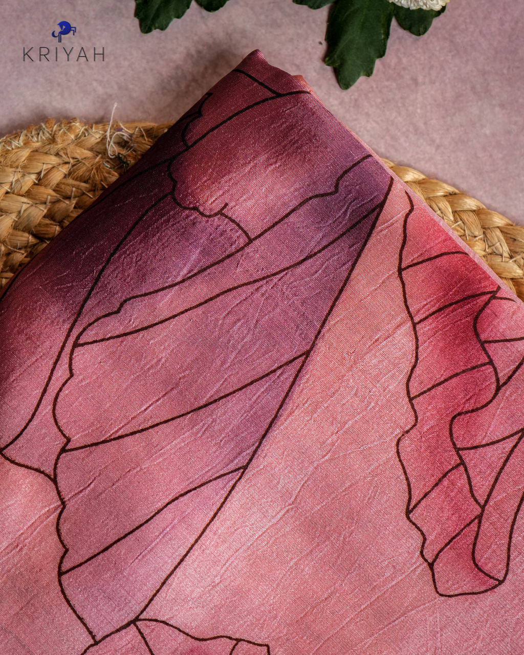ABSTRACT PRINTED DUPION SILK SAREE - ROSE PINK