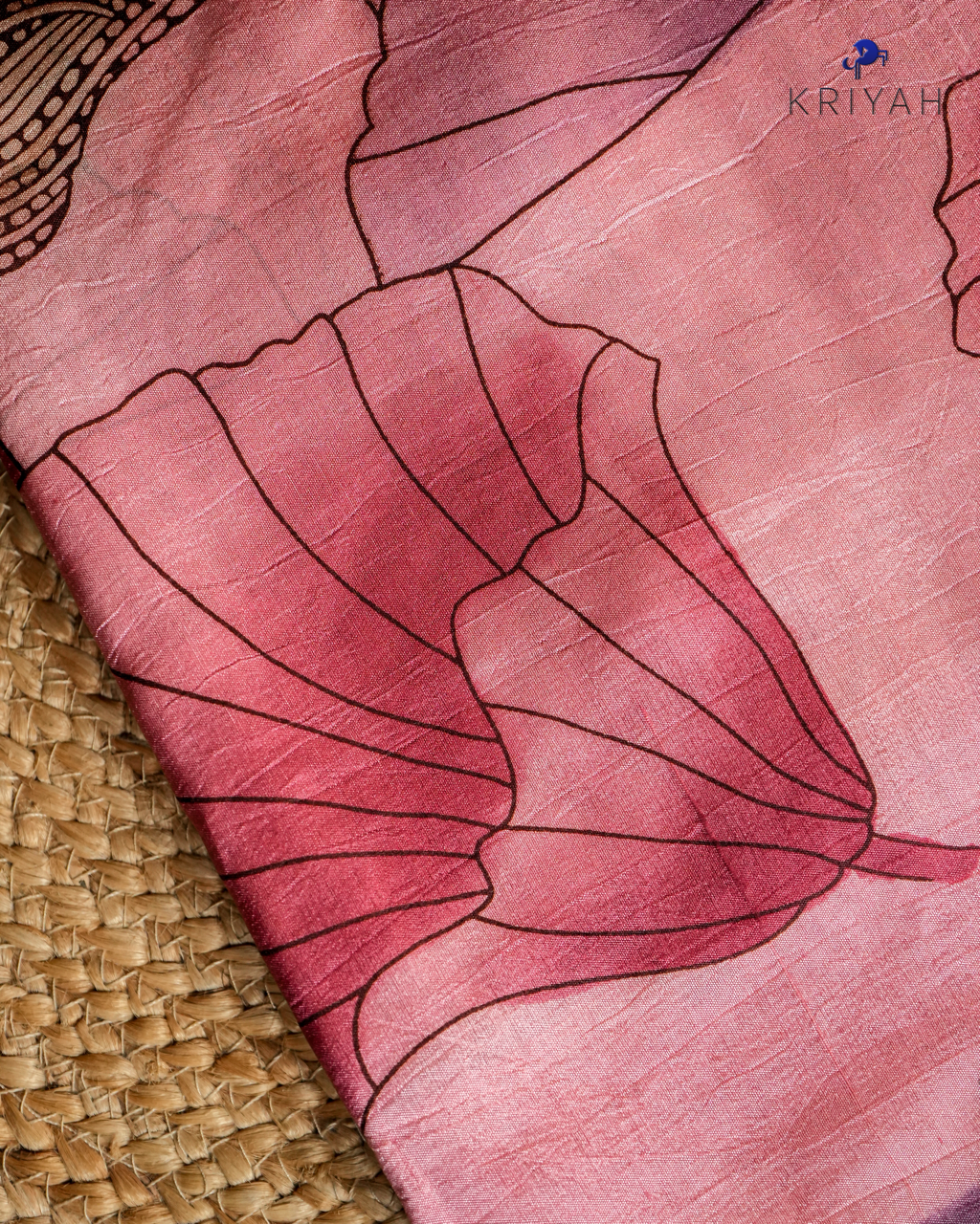 ABSTRACT PRINTED DUPION SILK SAREE - ROSE PINK