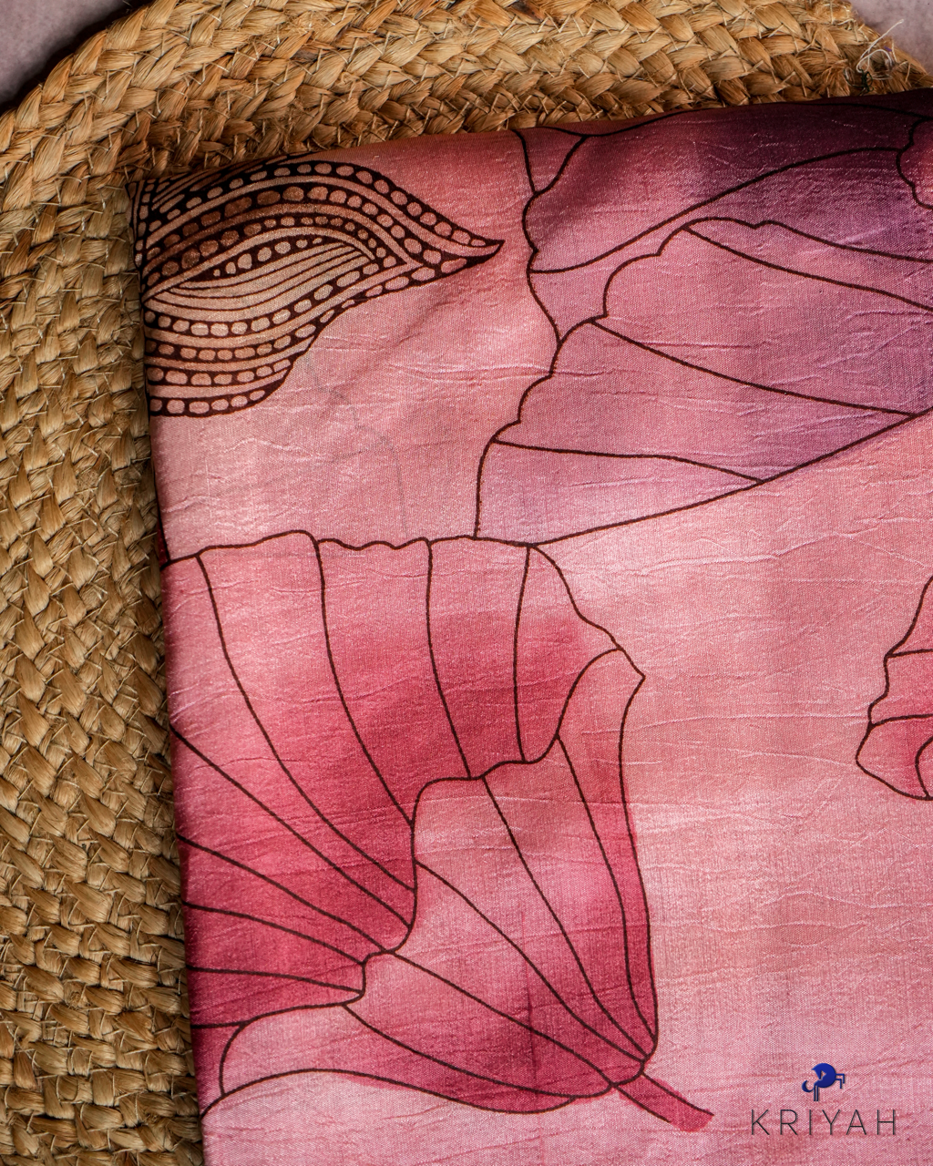 ABSTRACT PRINTED DUPION SILK SAREE - ROSE PINK
