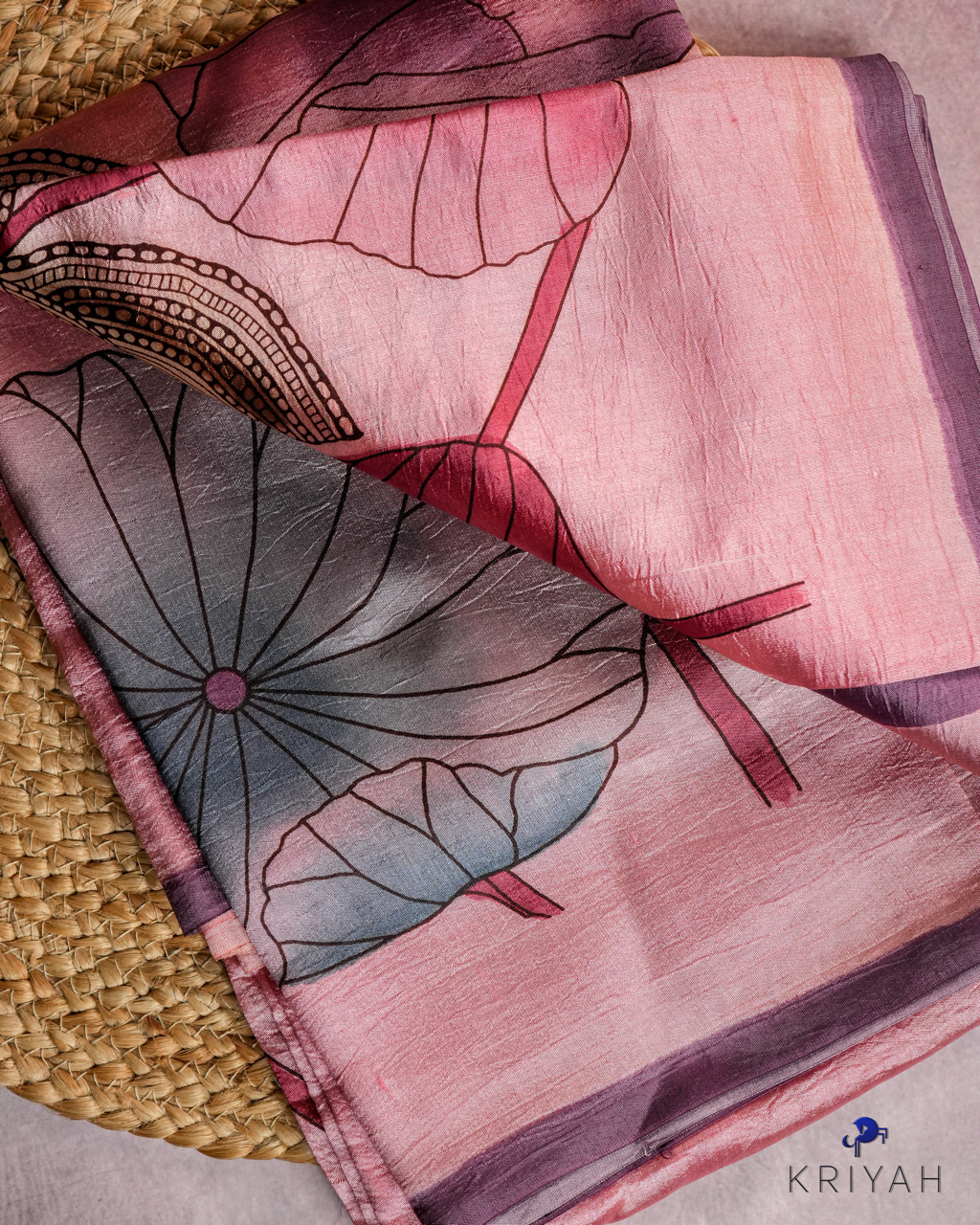 ABSTRACT PRINTED DUPION SILK SAREE - ROSE PINK