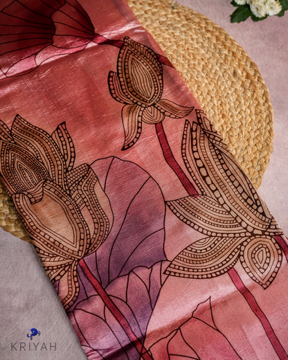 ABSTRACT PRINTED DUPION SILK SAREE - ROSE PINK