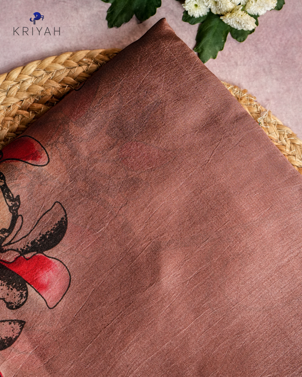 ABSTRACT PRINTED DUPION SILK SAREE - MOCHA