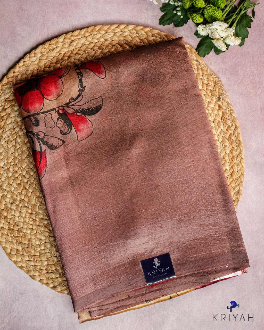 ABSTRACT PRINTED DUPION SILK SAREE - MOCHA