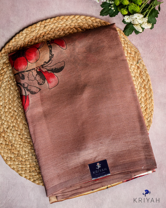 ABSTRACT PRINTED DUPION SILK SAREE - MOCHA