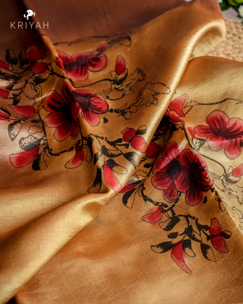 ABSTRACT PRINTED DUPION SILK SAREE - MOCHA
