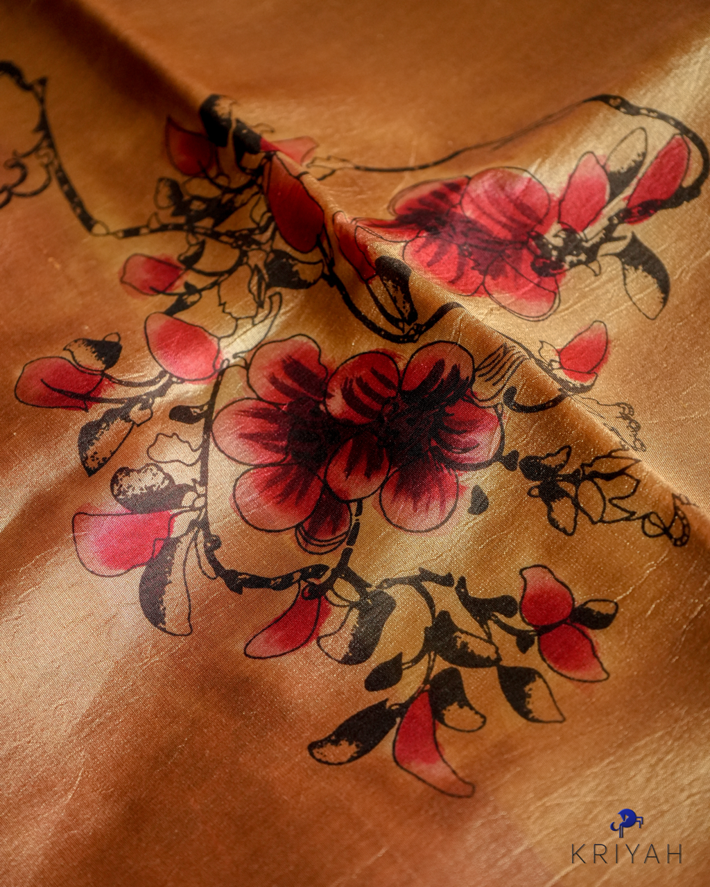 ABSTRACT PRINTED DUPION SILK SAREE - MOCHA