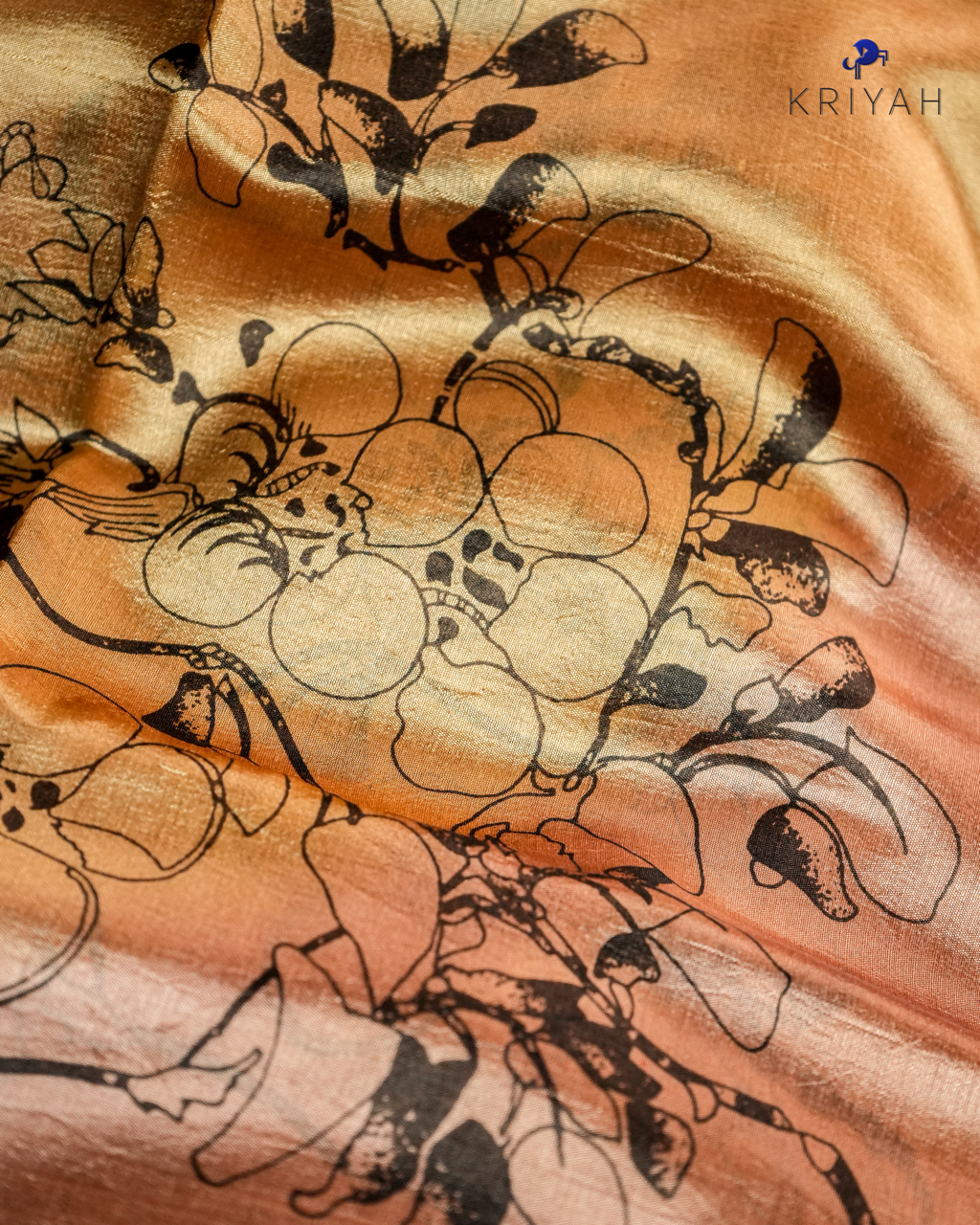 ABSTRACT PRINTED DUPION SILK SAREE - MOCHA