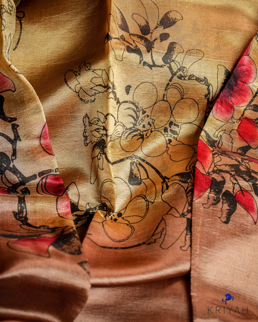 ABSTRACT PRINTED DUPION SILK SAREE - MOCHA