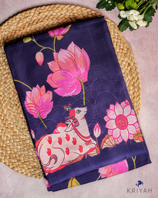 PRINTED SILK SAREE - INK BLUE
