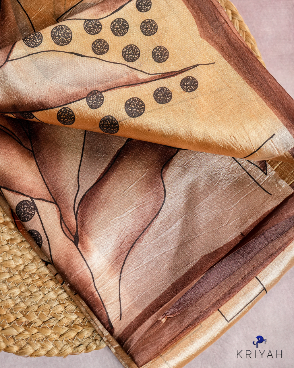 ABSTRACT PRINTED DUPION SILK SAREE - SAND