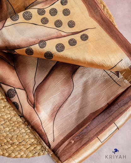 ABSTRACT PRINTED DUPION SILK SAREE - SAND