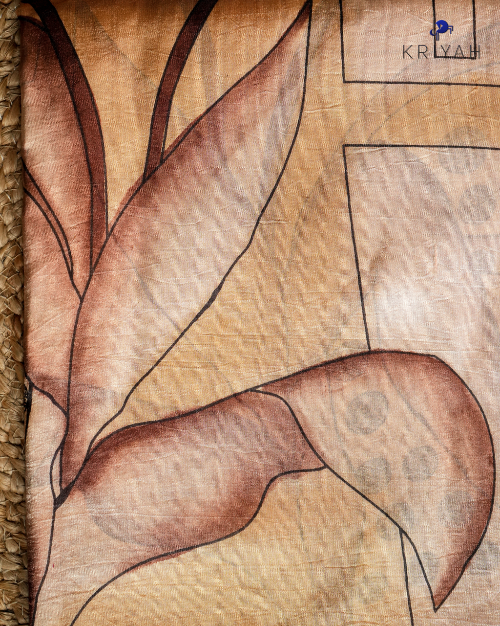 ABSTRACT PRINTED DUPION SILK SAREE - SAND