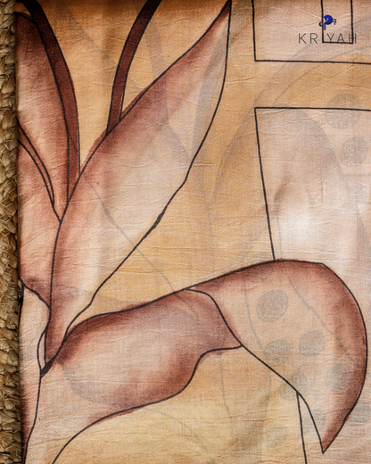ABSTRACT PRINTED DUPION SILK SAREE - SAND