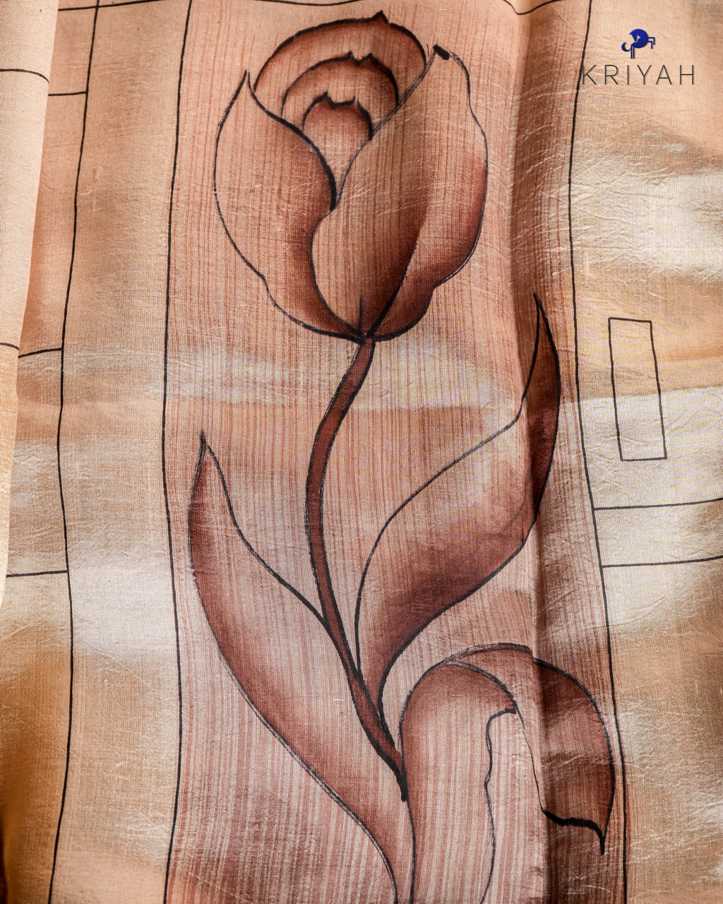 ABSTRACT PRINTED DUPION SILK SAREE - SAND