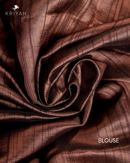 ABSTRACT PRINTED DUPION SILK SAREE - SAND