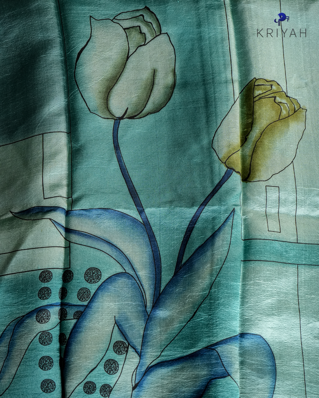 ABSTRACT PRINTED DUPION SILK SAREE - TURQOISE