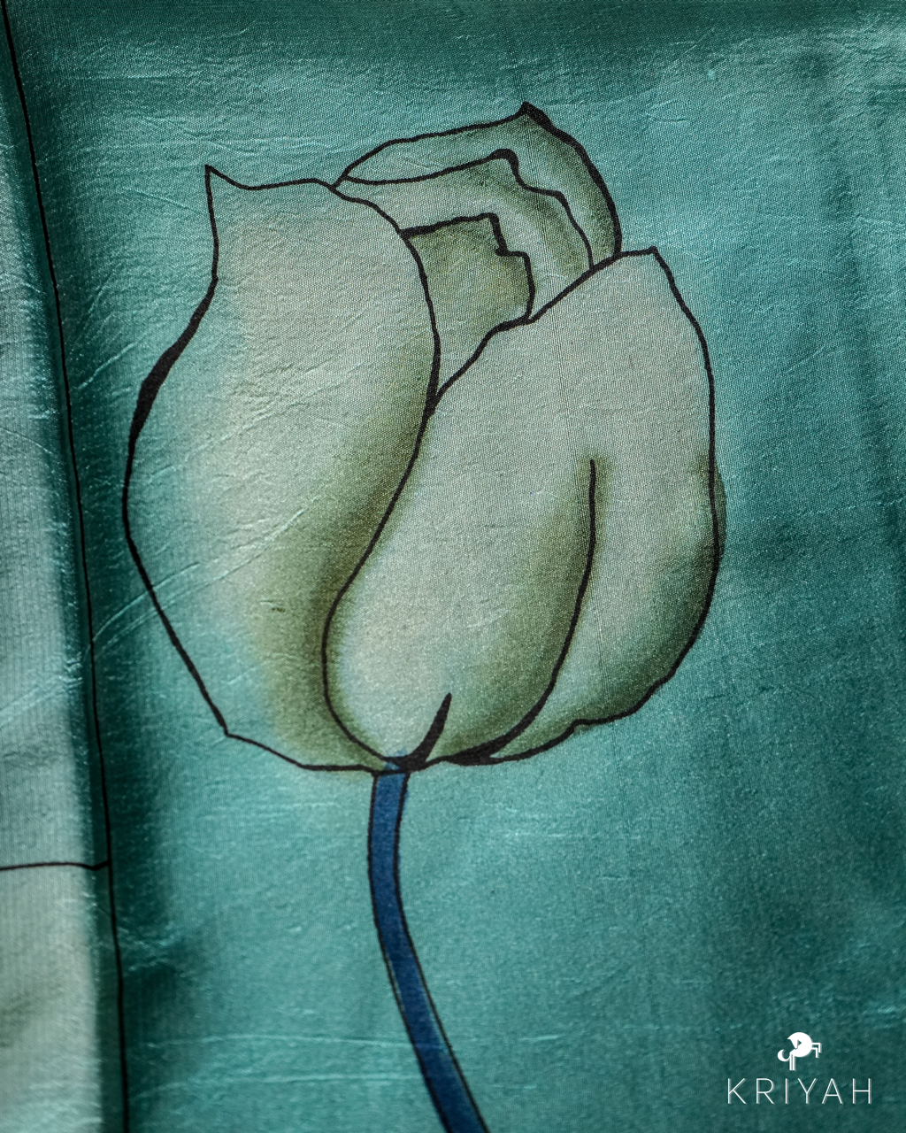 ABSTRACT PRINTED DUPION SILK SAREE - TURQOISE