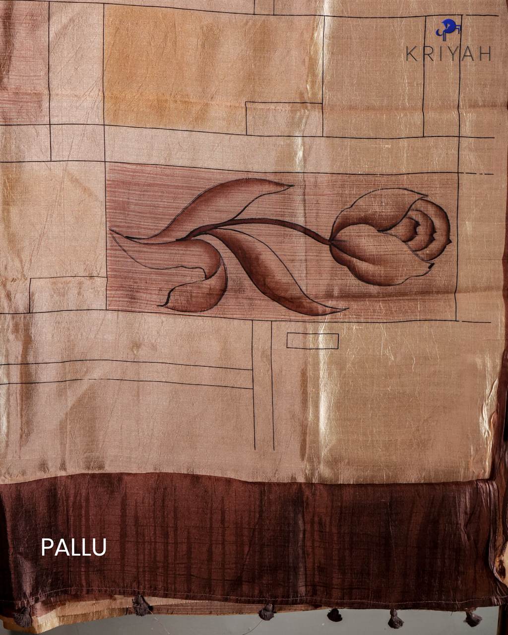 ABSTRACT PRINTED DUPION SILK SAREE - SAND
