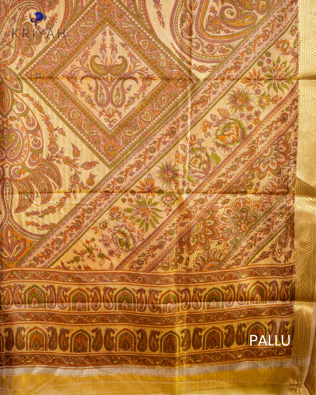 PAISLEY PRINTED SILK WITH BORDER - PASTEL YELLOW