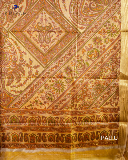 PAISLEY PRINTED SILK WITH BORDER - PASTEL YELLOW