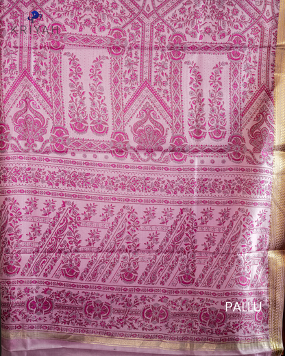 FLORAL PRINTED SILK WITH BORDER - LIGHT PINK