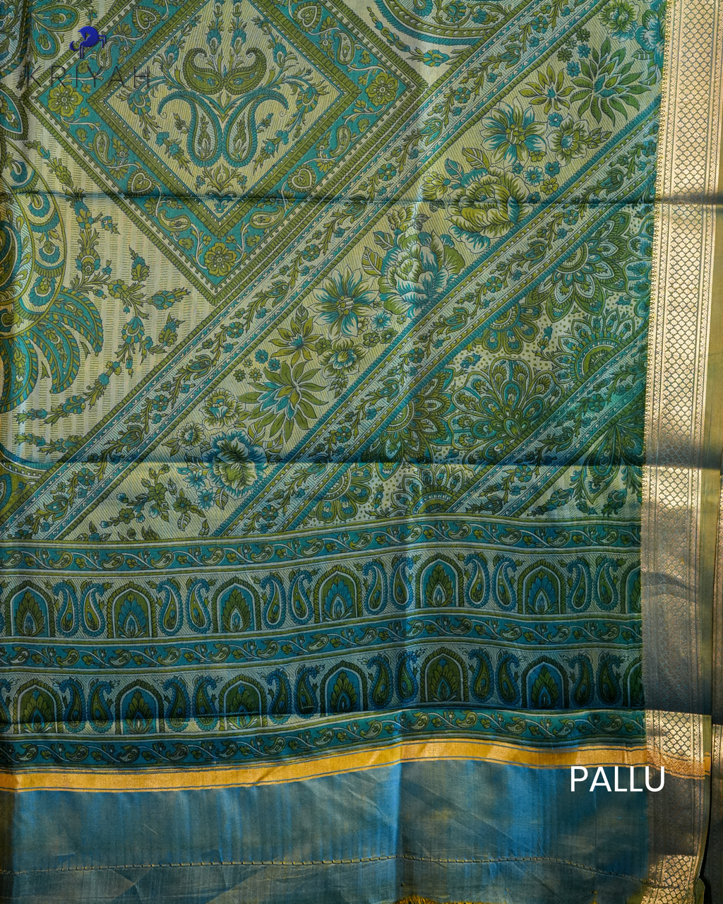 PAISLEY PRINTED SILK WITH BORDER - TEAL