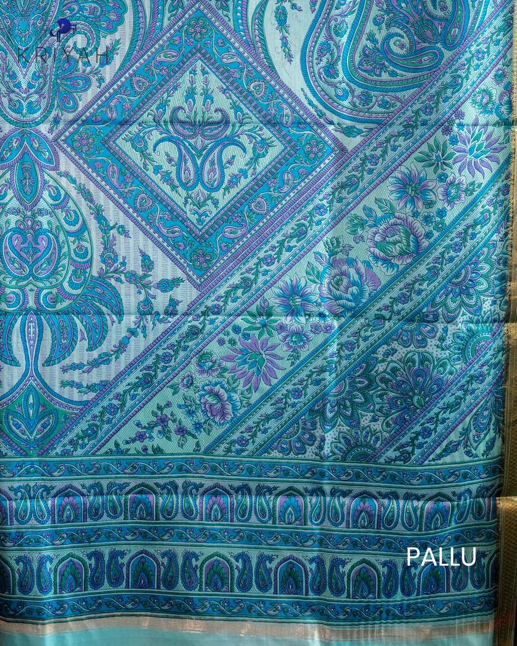 PAISLEY PRINTED SILK WITH BORDER - LIGHT BLUE