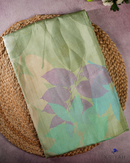 PRINTED SILK SAREE - OLIVE GREEN