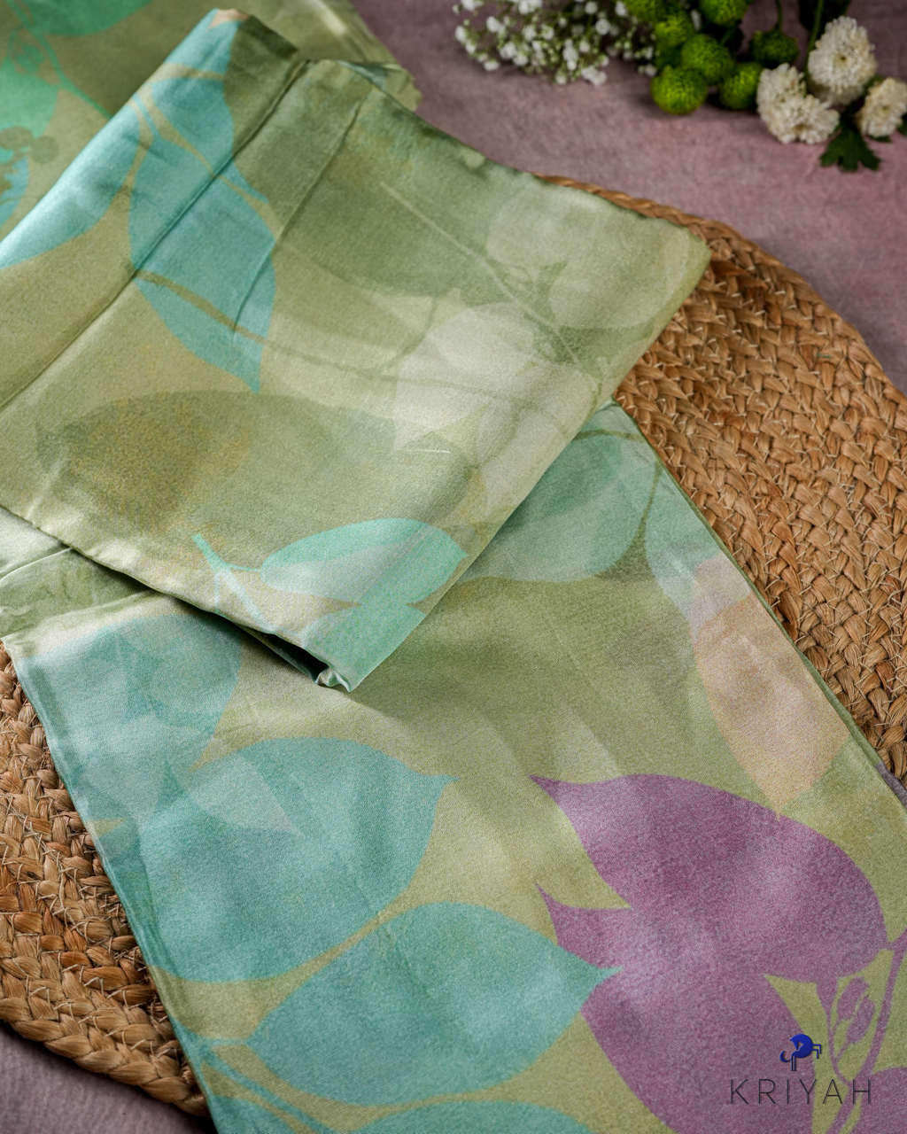 PRINTED SILK SAREE - OLIVE GREEN