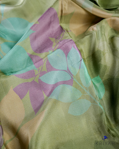 PRINTED SILK SAREE - OLIVE GREEN