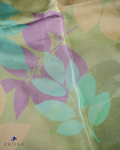 PRINTED SILK SAREE - OLIVE GREEN