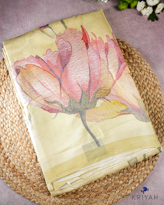 PRINTED SILK SAREE - PASTEL YELLOW