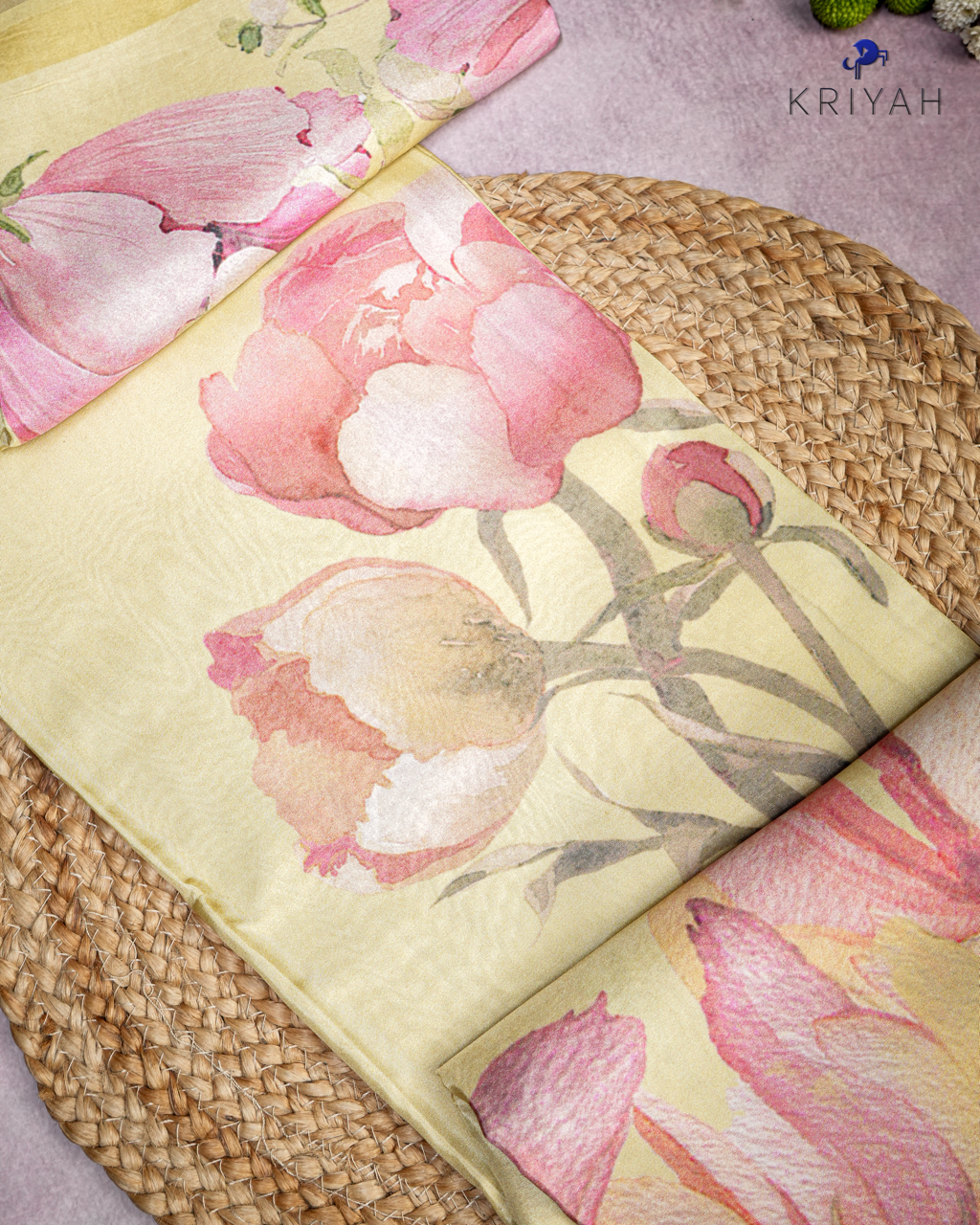 PRINTED SILK SAREE - PASTEL YELLOW