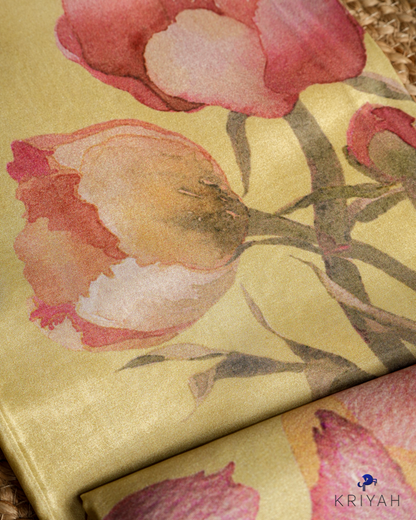 PRINTED SILK SAREE - PASTEL YELLOW