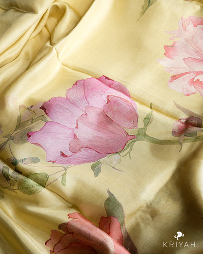PRINTED SILK SAREE - PASTEL YELLOW