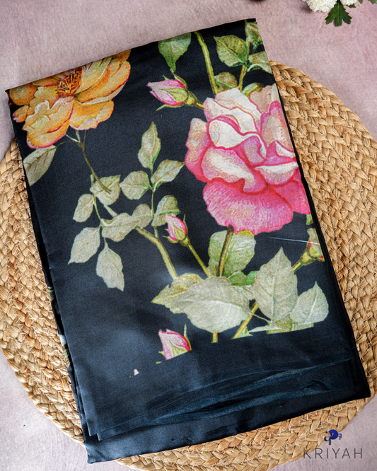 PRINTED SILK SAREE - BLACK