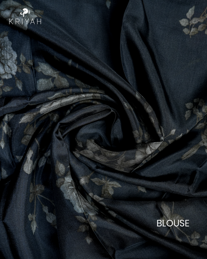 PRINTED SILK SAREE - BLACK