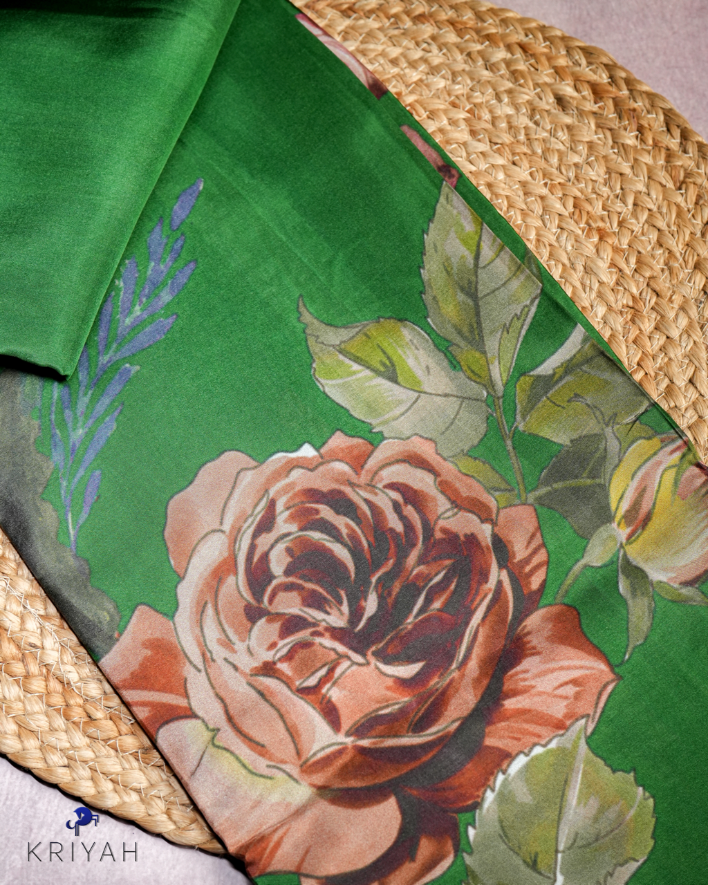 PRINTED SILK SAREE - DARK GREEN