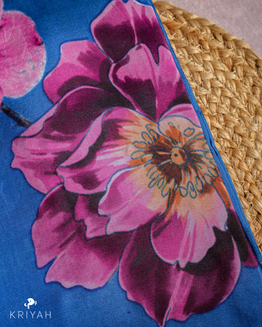 PRINTED SILK SAREE - STEEL BLUE