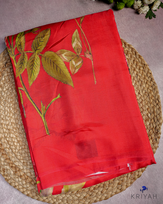 PRINTED SILK SAREE - RED