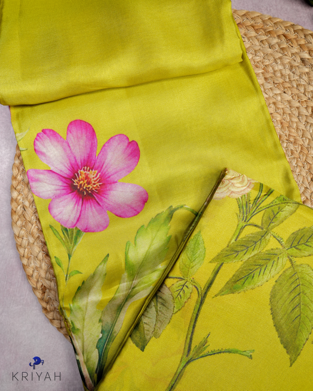 PRINTED SILK SAREE - TEA GREEN